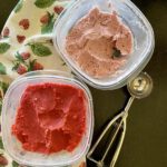 Strawberry sorbet and strawberry dairy free ice cream