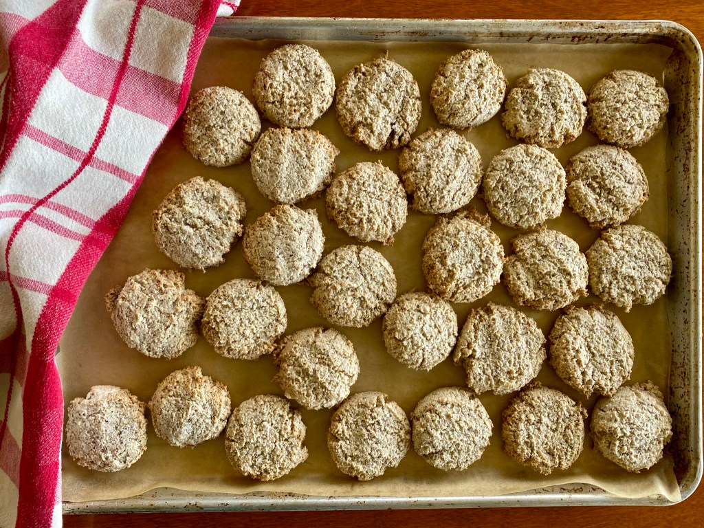 hazelnut meringue cookies on a baking sheet