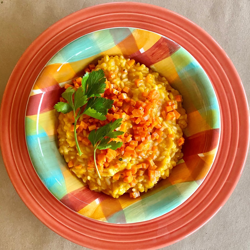 Carrot risotto in a bowl