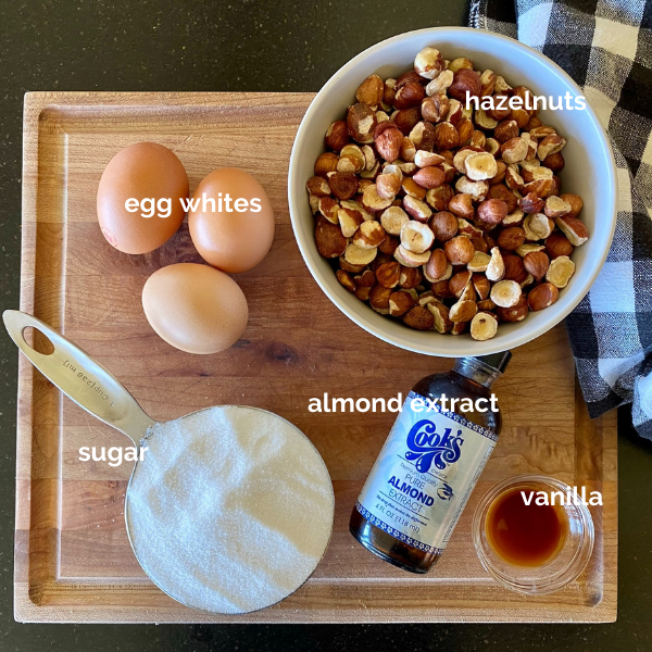ingredients for hazelnut meringue cookies