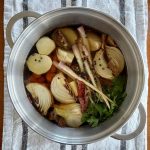 pot of roasted vegetable stock