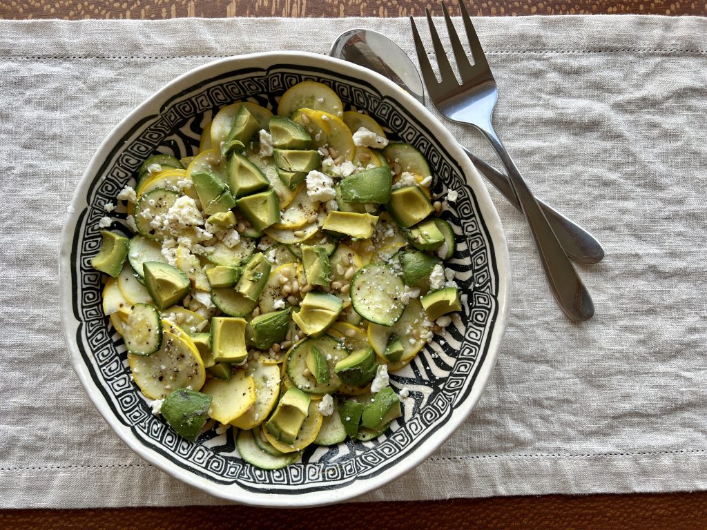 A bowl of Lemon + Feta Zucchini Salad